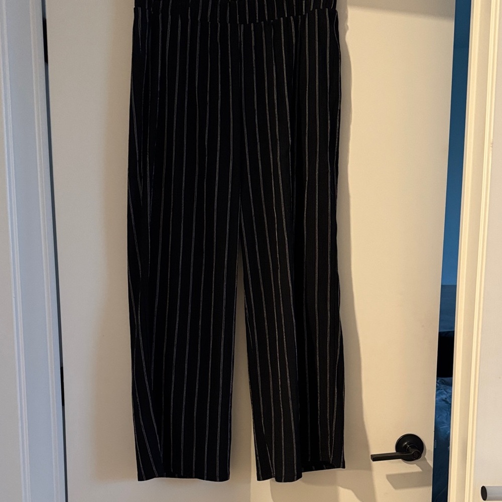 H&M linen Black and White Striped Pants size large